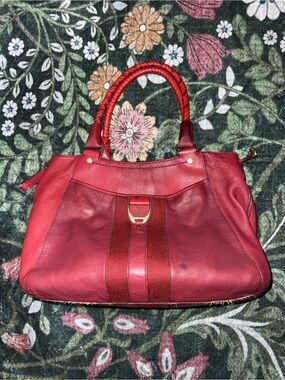 Cole Haan Red Leather Braided-Handle Satchel